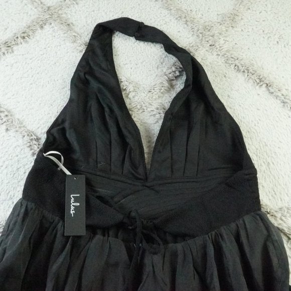 Lulus Delightful Drama Black Textured Halter Backless Midi Dress Womens XL - Picture 15 of 16